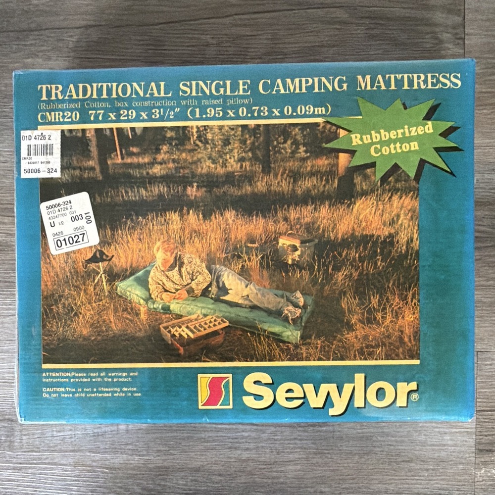 Vintage Sevylor Single Camping Mattress Rubberized Cotton Raised Pillow Green